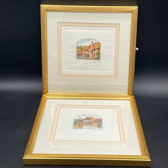 Gold Framed 1990s Stephen Whittle Ship Inn Color Etching Signed Print Embossed - Picture 5 of 5